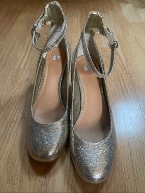bp Gold Ankle-Strap Heels